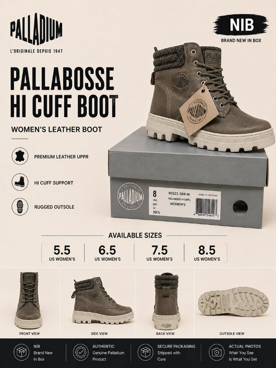 Palladium Shoes - NIB Palladium Pallabosse Hi Cuff Leather Boots Women's Lace-Up Shoes